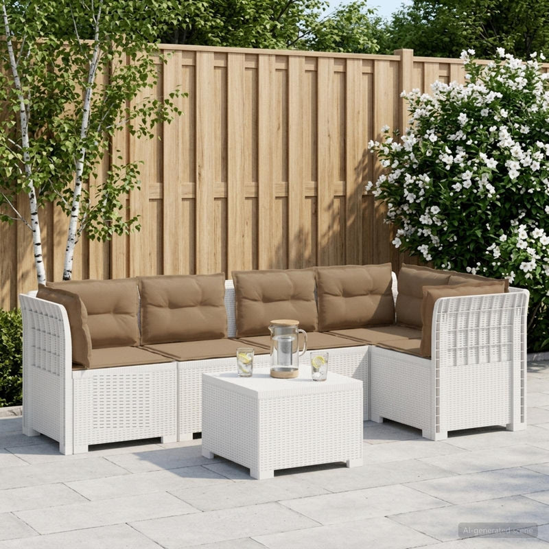 Sofa de grădină cu 5 locuri cu perne aspect rattan PP Alb