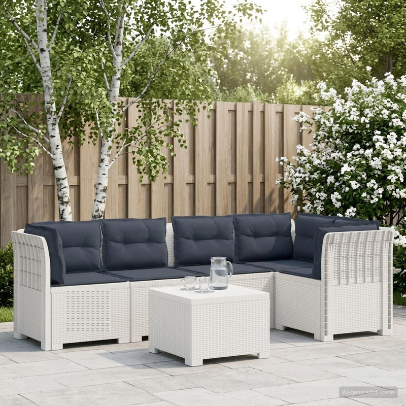 Sofa de grădină cu 5 locuri cu perne aspect rattan PP Alb