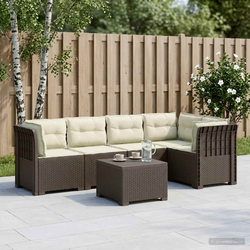 Sofa de grădină cu 5 locuri cu perne aspect rattan PP