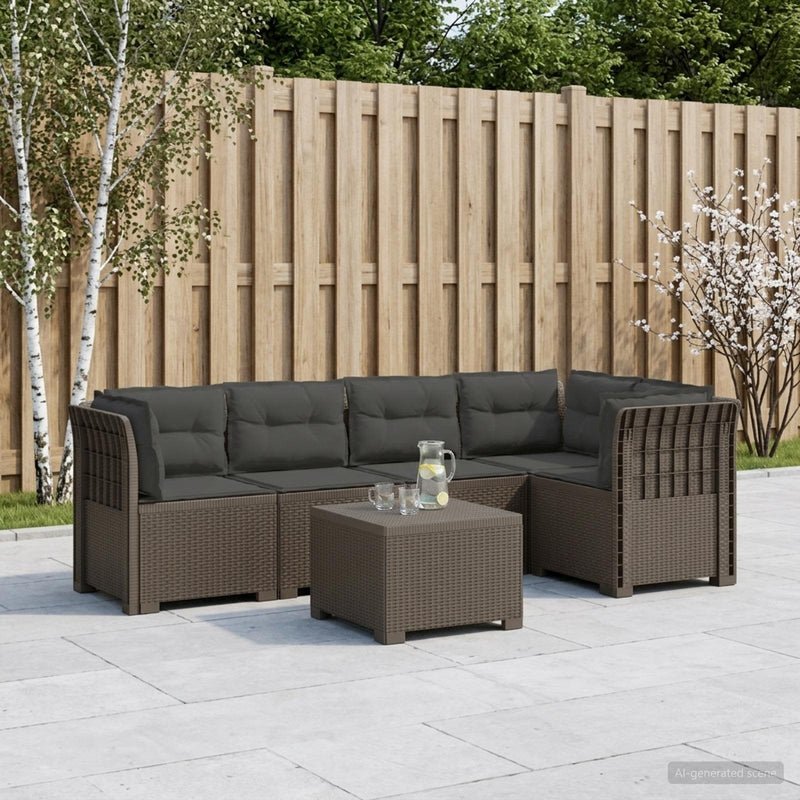 Sofa de grădină cu 5 locuri cu perne aspect rattan PP