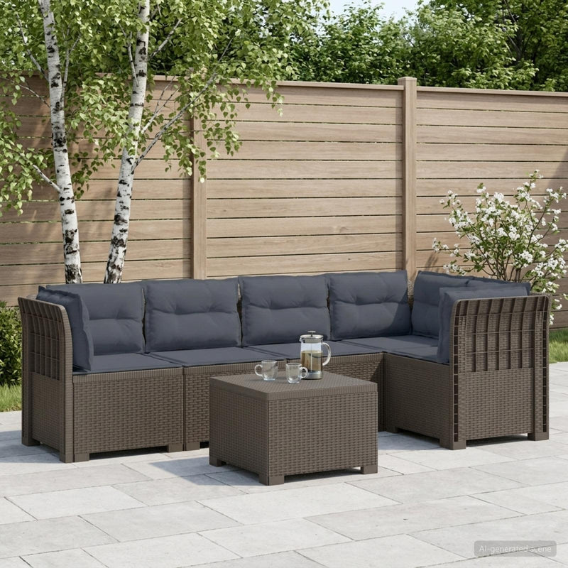 Sofa de grădină cu 5 locuri cu perne aspect rattan PP