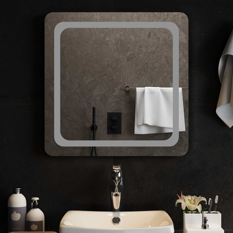 Oglindă de baie cu LED Transparent 60 x 60 cm sticlă securizată