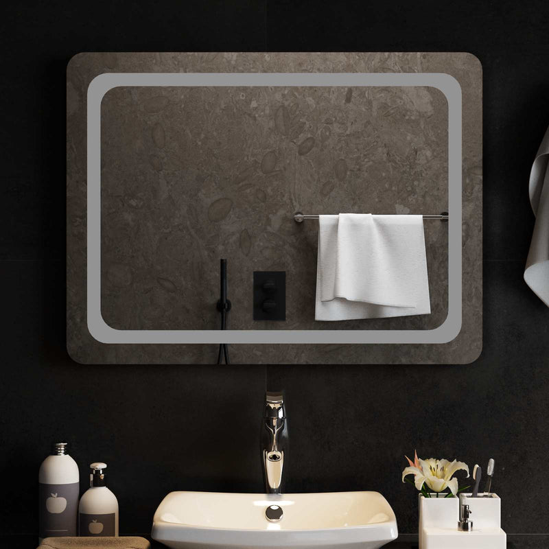 Oglindă de baie cu LED Transparent 80 x 60 cm sticlă securizată