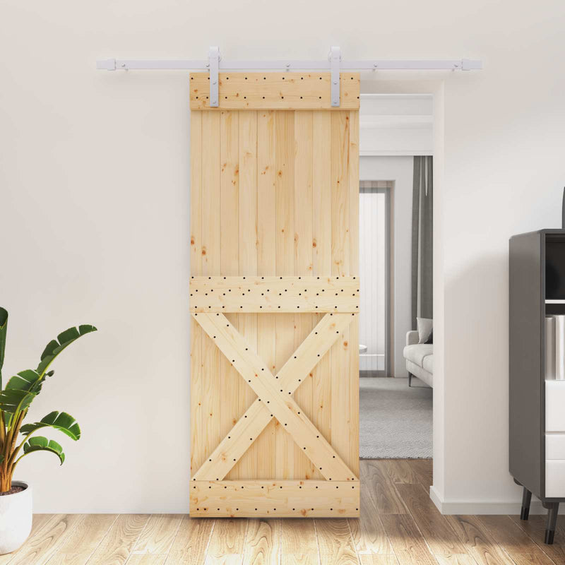 Ușă glisantă 80 x 210 cm Lemn de Pin Solid (Nefinisat)