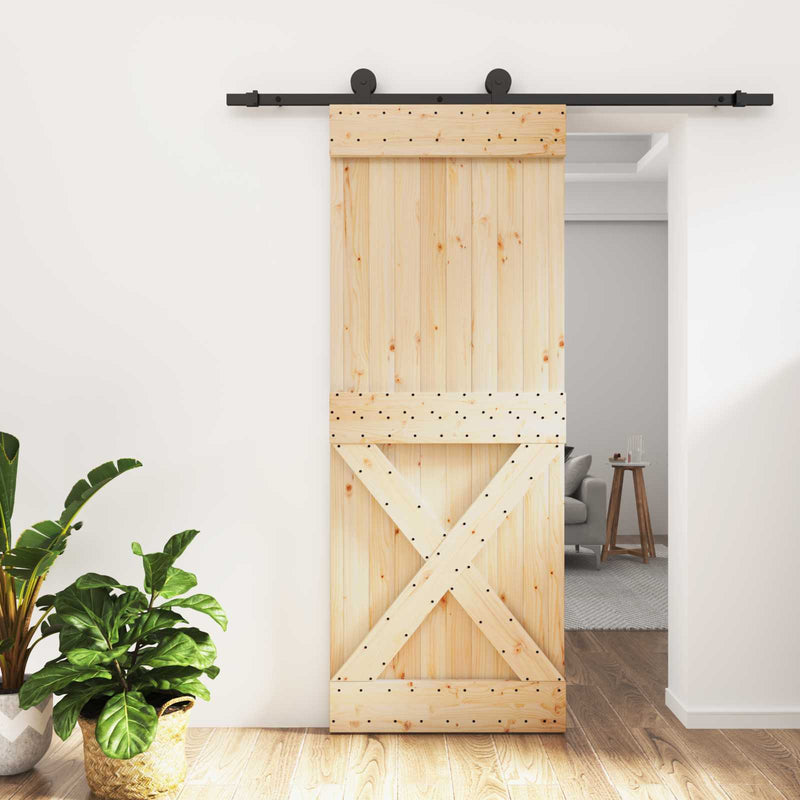 Ușă glisantă 80 x 210 cm Lemn de Pin Solid (Nefinisat)