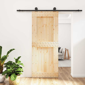 Ușă glisantă Natural și Negru 85 x 210 cm Lemn de Pin Solid