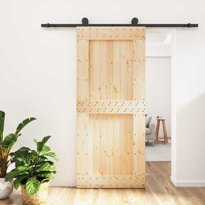 Ușă glisantă Natural și Negru 90 x 210 cm Lemn de Pin Solid