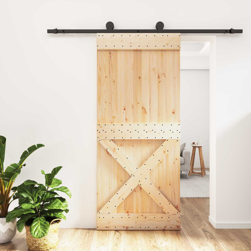 Ușă glisantă 90 x 210 cm Lemn de Pin Solid (Nefinisat)