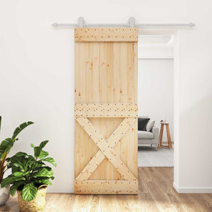 Ușă glisantă 80 x 210 cm Lemn de Pin Solid (Nefinisat)
