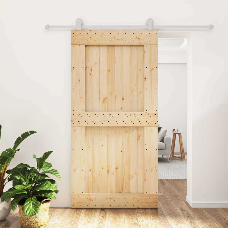 Ușă glisantă Natural și Alb Lemn de Pin Solid (Nefinisat)