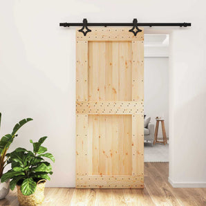 Ușă glisantă Natural și Negru Lemn de Pin Solid (Nefinisat)