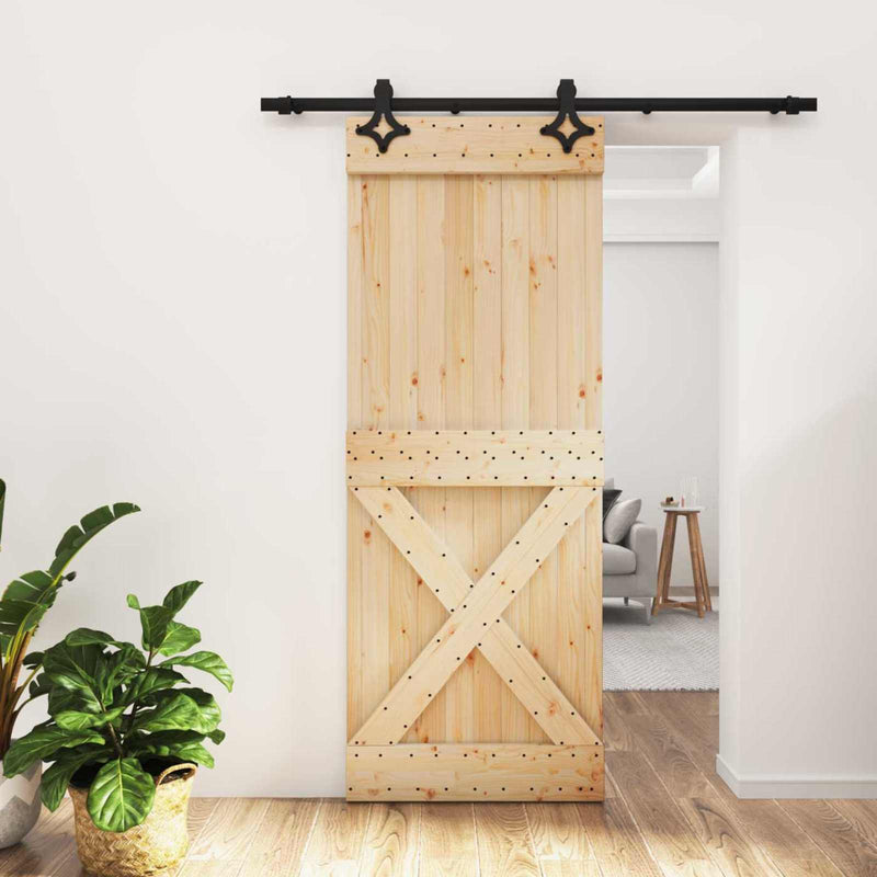 Ușă glisantă 80 x 210 cm Lemn de Pin Solid (Nefinisat)