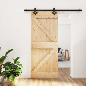Ușă glisantă Natural și Negru 85 x 210 cm Lemn de Pin Solid