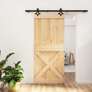 Ușă glisantă Natural și Negru 90 x 210 cm Lemn de Pin Solid