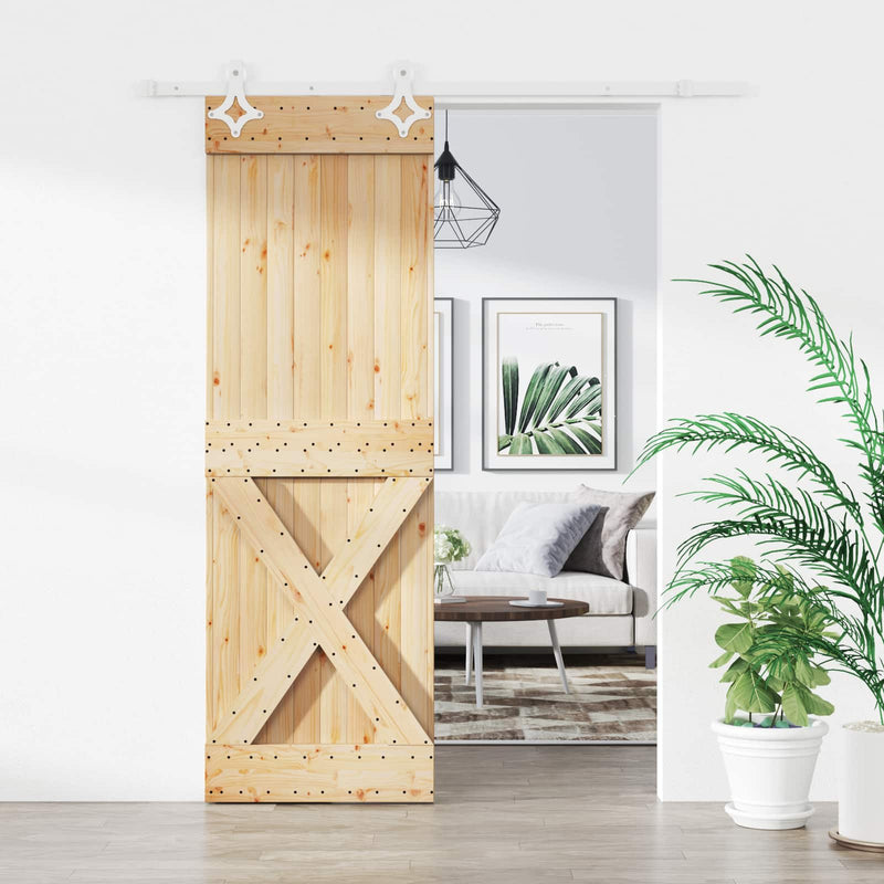 Ușă glisantă 70 x 210 cm Lemn de Pin Solid (Nefinisat)