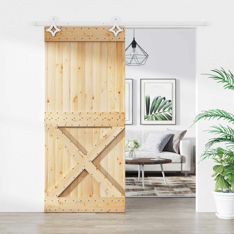 Ușă glisantă 90 x 210 cm Lemn de Pin Solid (Nefinisat)