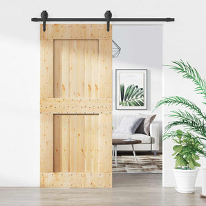 Ușă glisantă Natural și Negru 90 x 210 cm Lemn de Pin Solid