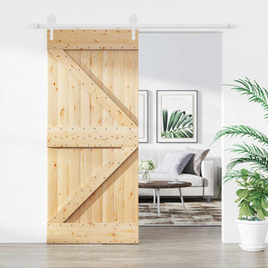 Ușă glisantă Natural și Alb 90 x 210 cm Lemn masiv de pin