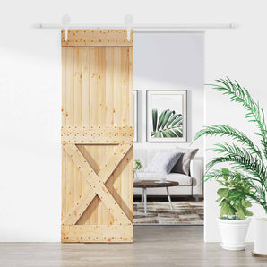 Ușă glisantă 80 x 210 cm Lemn masiv de pin Natural și Alb