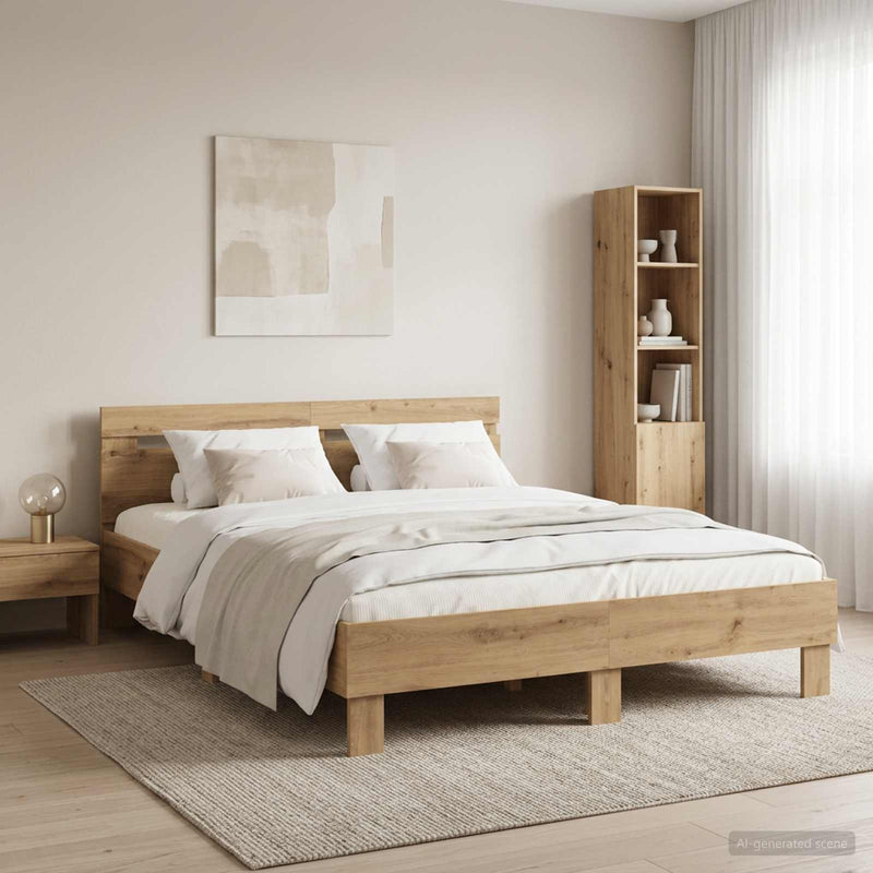 Cadru de pat Stejar Artizanal 135 x 190 cm Lemn prelucrat