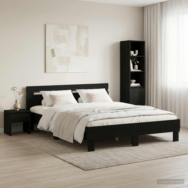 Cadru de pat Stejar Negru 120 x 190 cm Lemn prelucrat