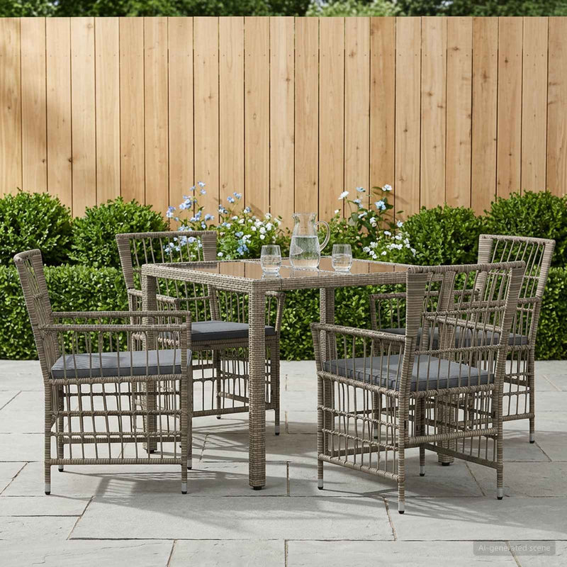Set dining pentru exterior 5 buc. Gri poliratan