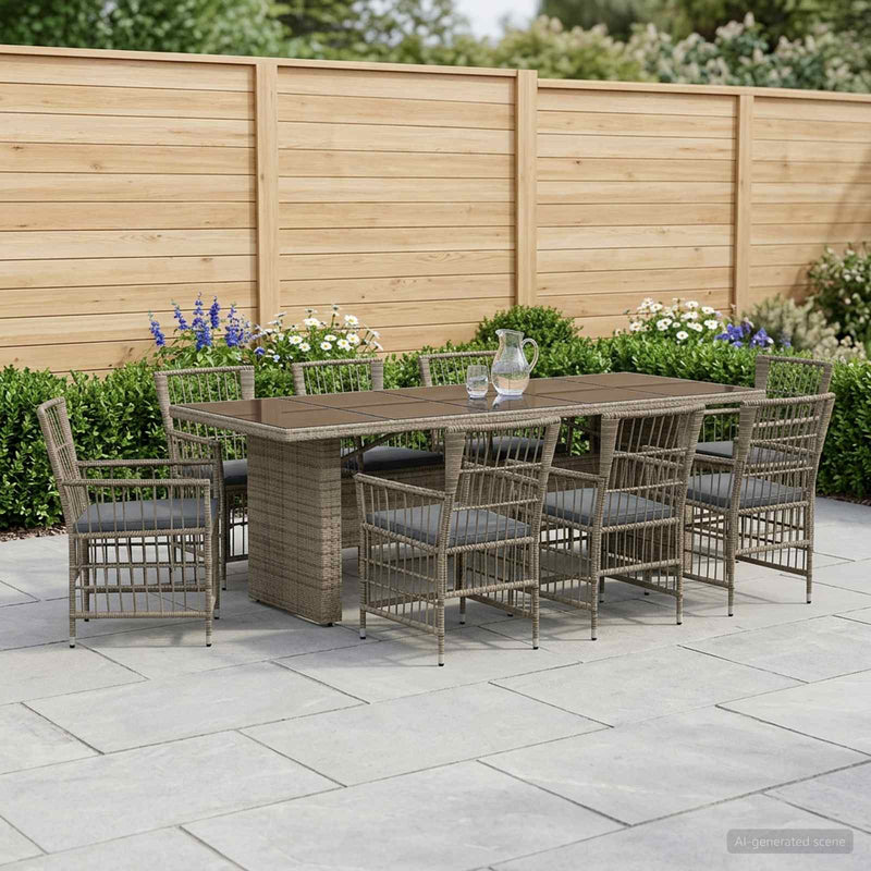 Set dining pentru exterior 9 buc. Gri poliratan