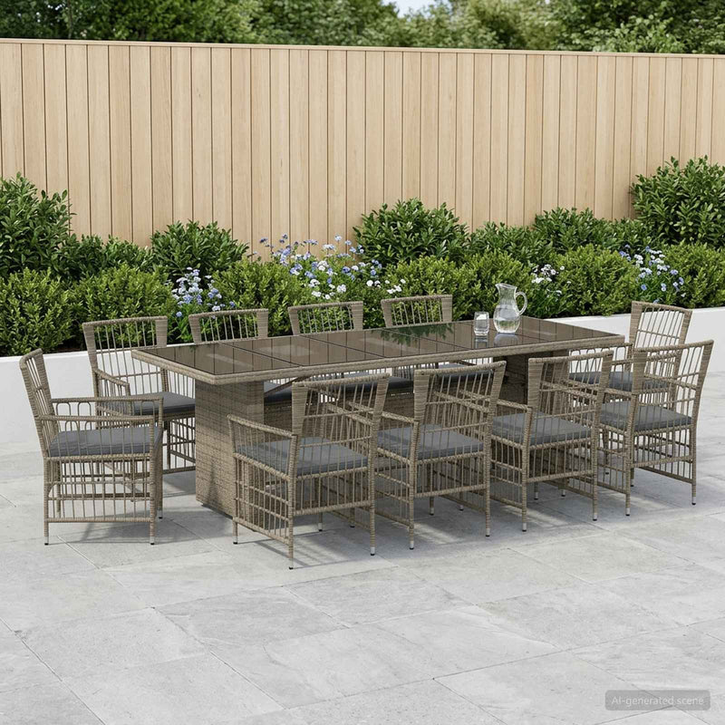 Set dining pentru exterior 11 buc. Gri poliratan