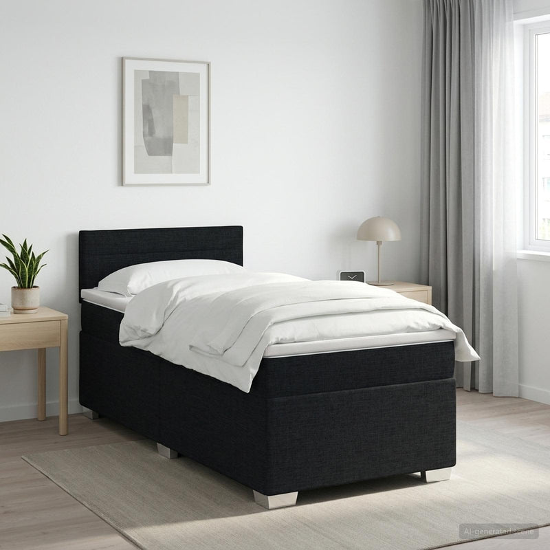 Pat boxspring cu saltea cu headboard Negru 80 x 200 cm Țesătură