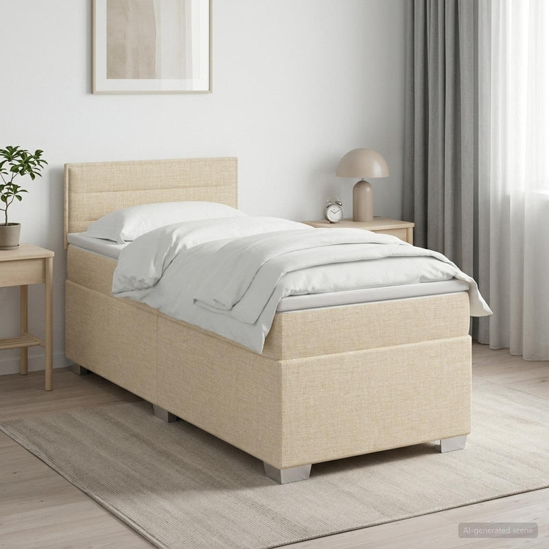 Pat boxspring cu saltea cu headboard Crem 80 x 200 cm Țesătură