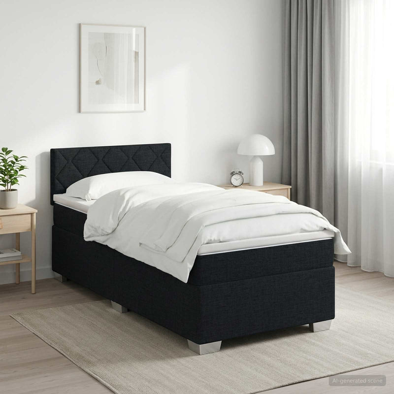 Pat boxspring cu saltea cu headboard Negru 80 x 200 cm Țesătură
