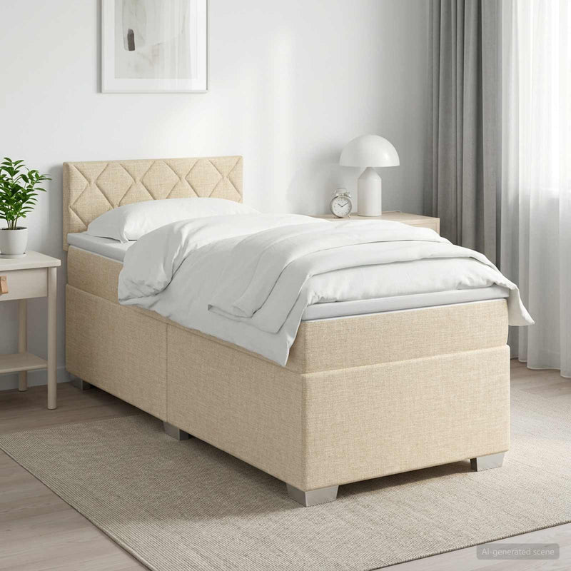 Pat boxspring cu saltea cu headboard Crem 80 x 200 cm Țesătură