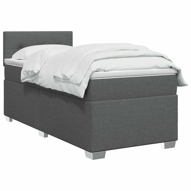 Pat boxspring cu saltea Gri închis 90 x 190 cm Țesătură