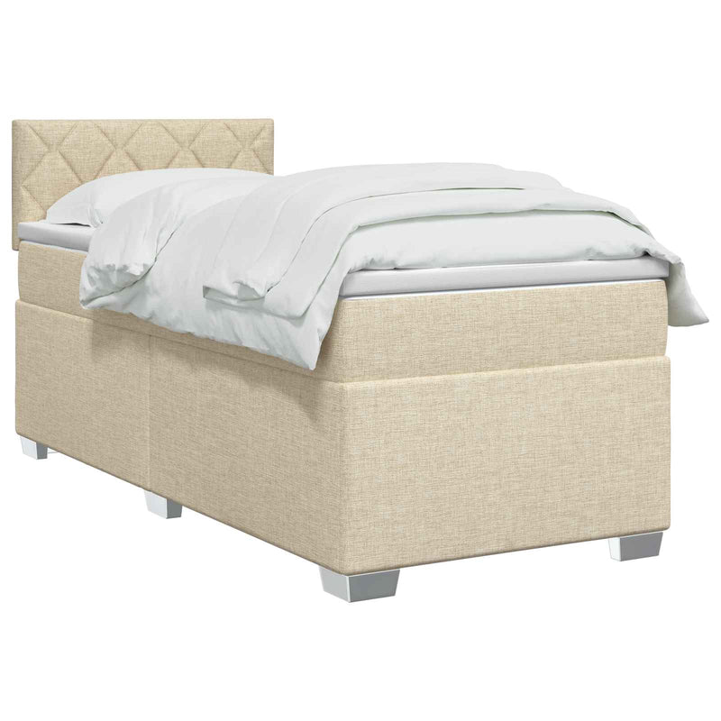 Pat boxspring cu saltea cu headboard Crem 100 x 200 cm Țesătură