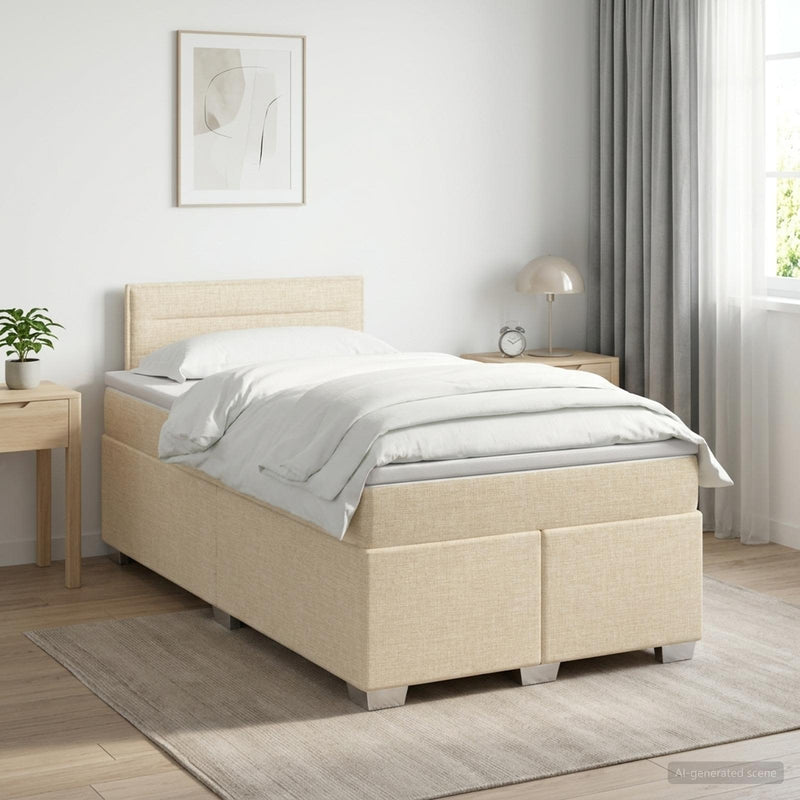 Pat boxspring cu saltea cu headboard Crem 120 x 200 cm Țesătură