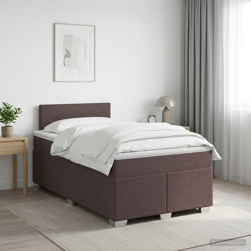 Pat boxspring cu saltea Maro închis 120 x 190 cm Țesătură
