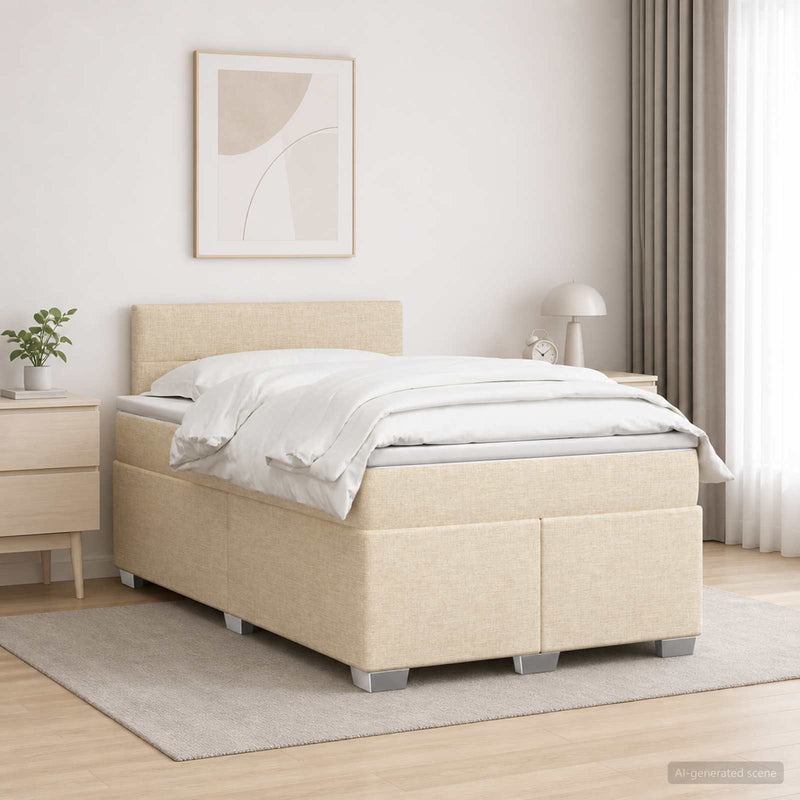 Pat boxspring cu saltea cu headboard Crem 120 x 190 cm Țesătură
