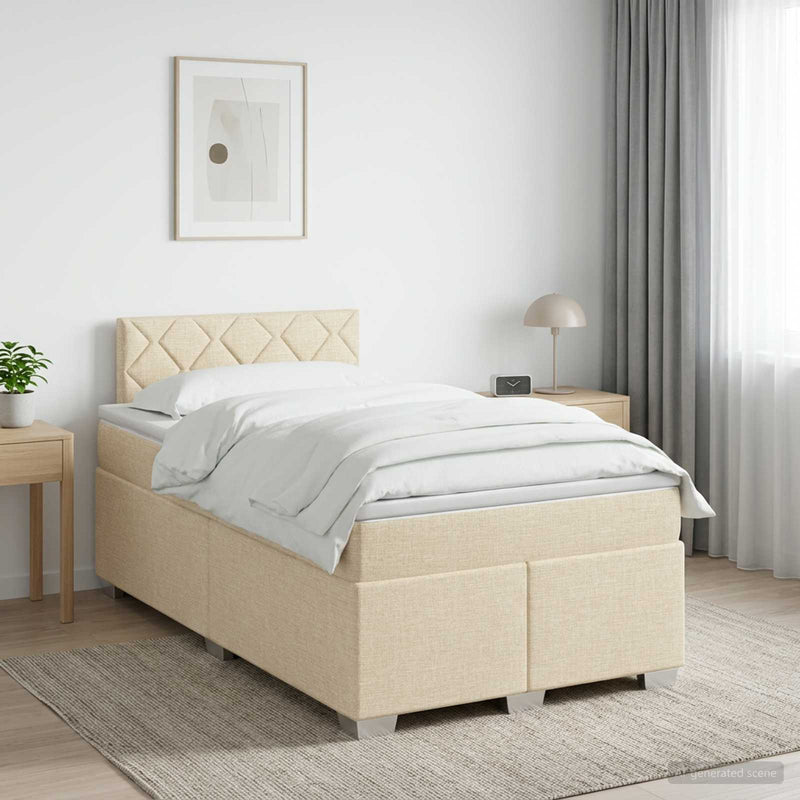 Pat boxspring cu saltea cu headboard Crem 120 x 190 cm Țesătură