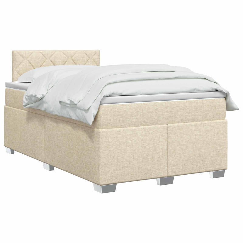 Pat boxspring cu saltea cu headboard Crem 120 x 200 cm Țesătură