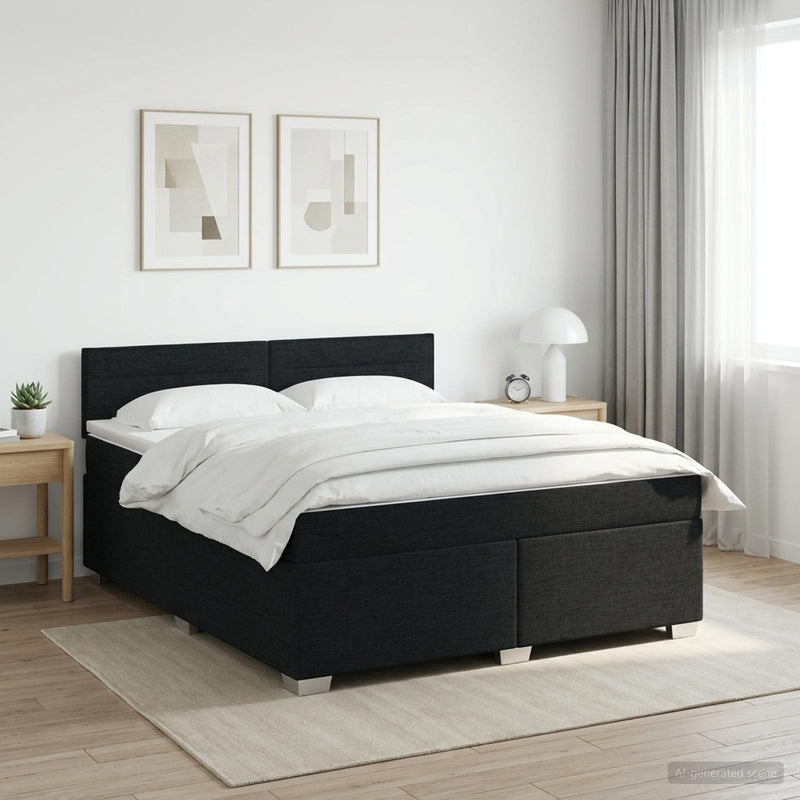 Pat boxspring cu saltea Negru 180 x 200 cm Țesătură