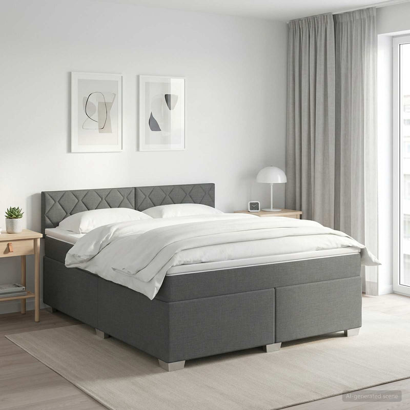 Pat boxspring cu saltea Gri închis 160 x 200 cm Țesătură