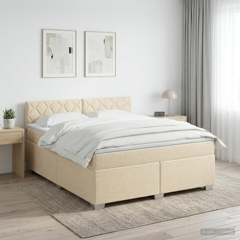 Pat boxspring cu saltea cu headboard Crem 160 x 200 cm Țesătură