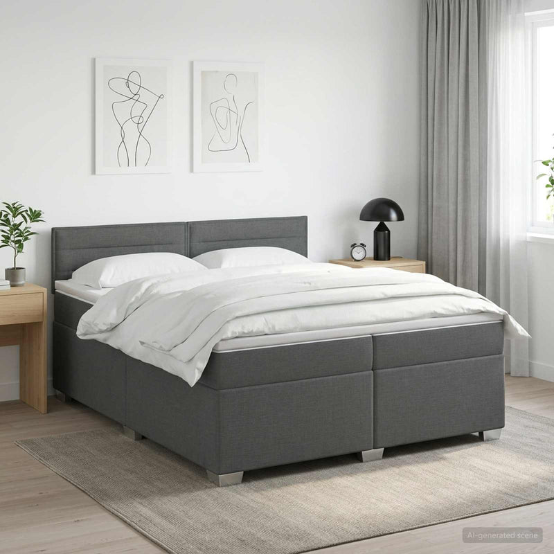Pat boxspring cu saltea Gri închis 200 x 200 cm Țesătură