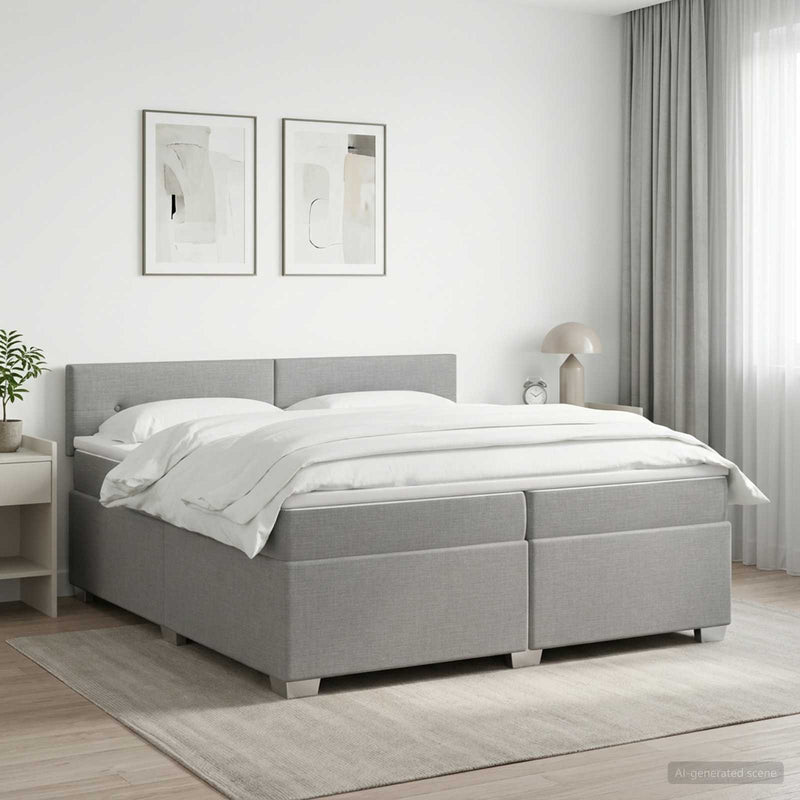 Pat boxspring cu saltea Gri deschis 200 x 200 cm Țesătură