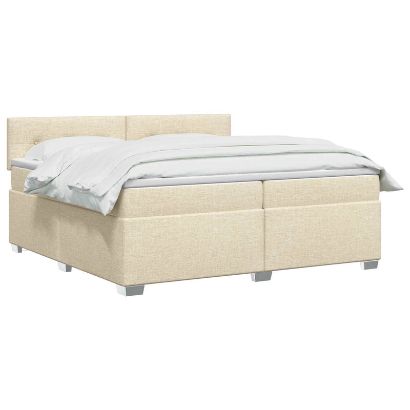 Pat boxspring cu saltea cu headboard Crem 200 x 200 cm Țesătură