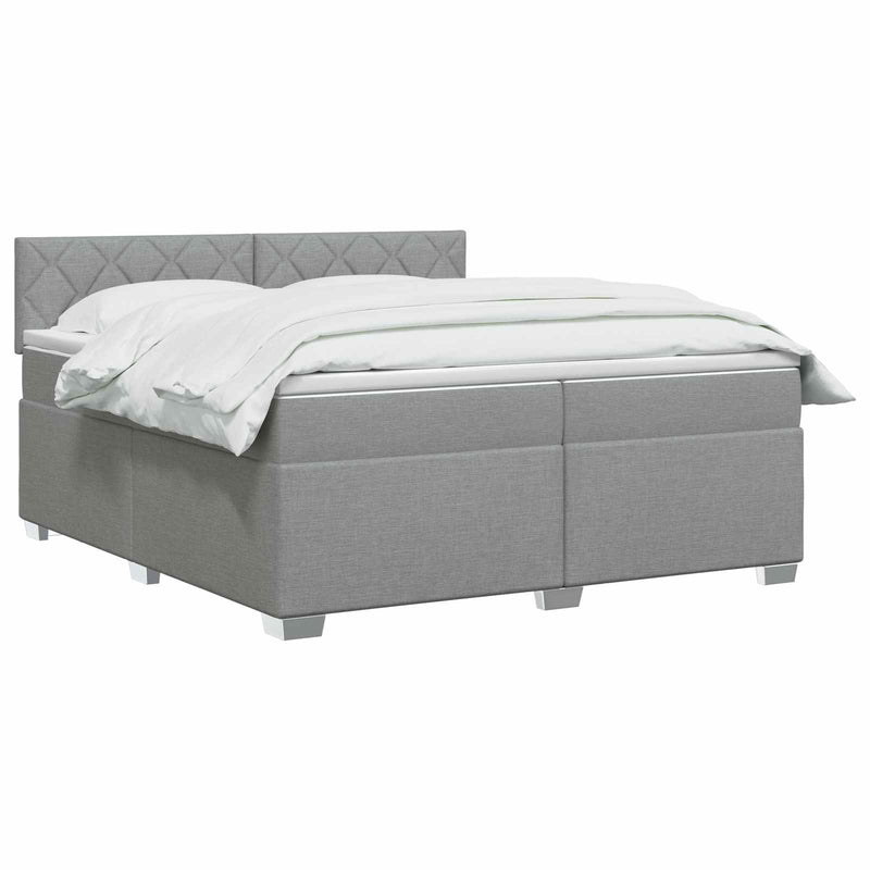 Pat boxspring cu saltea Gri deschis 200 x 200 cm Țesătură