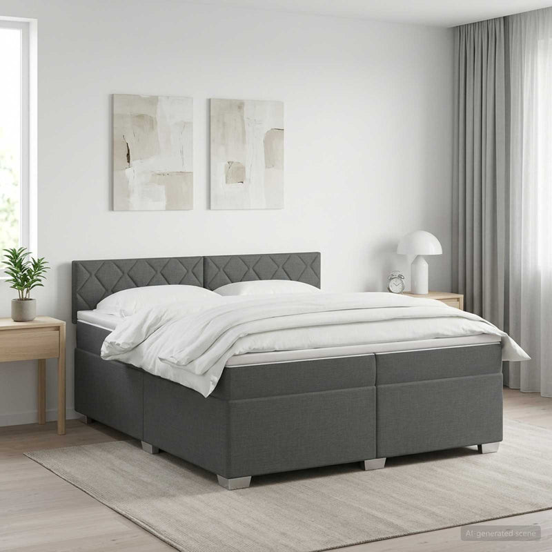 Pat boxspring cu saltea Gri închis 200 x 200 cm Țesătură