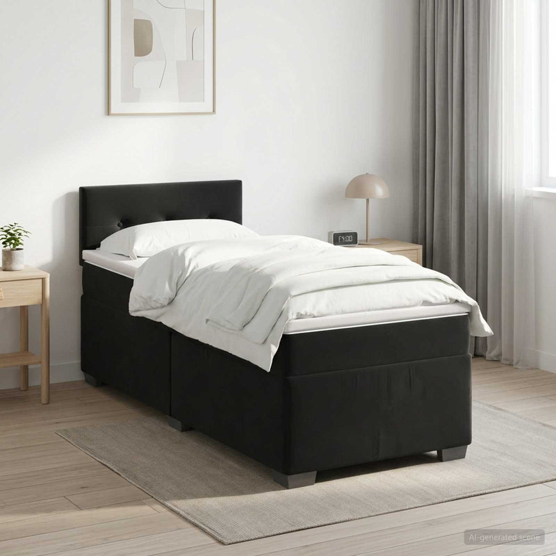Pat boxspring cu saltea cu headboard Negru 100 x 200 cm Catifea