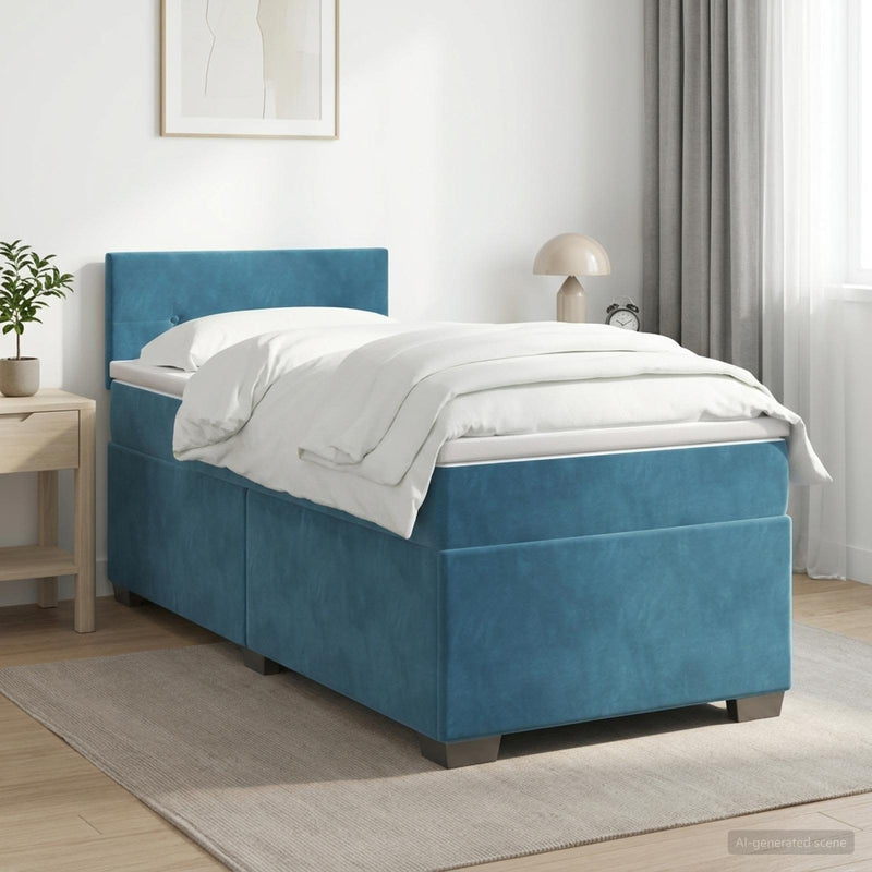 Pat boxspring cu saltea Albastru închis 90 x 200 cm Catifea