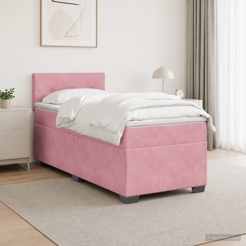 Pat boxspring cu saltea cu headboard Roz 100 x 200 cm Catifea